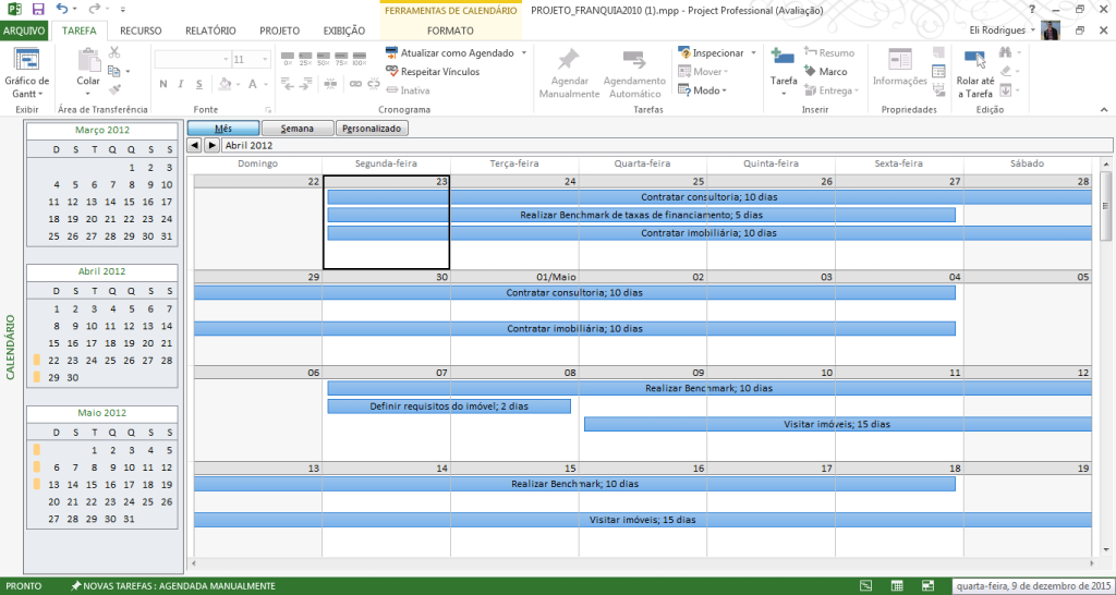 Tela2 - Calendario - CRONOGRAMA MS-PROJECT