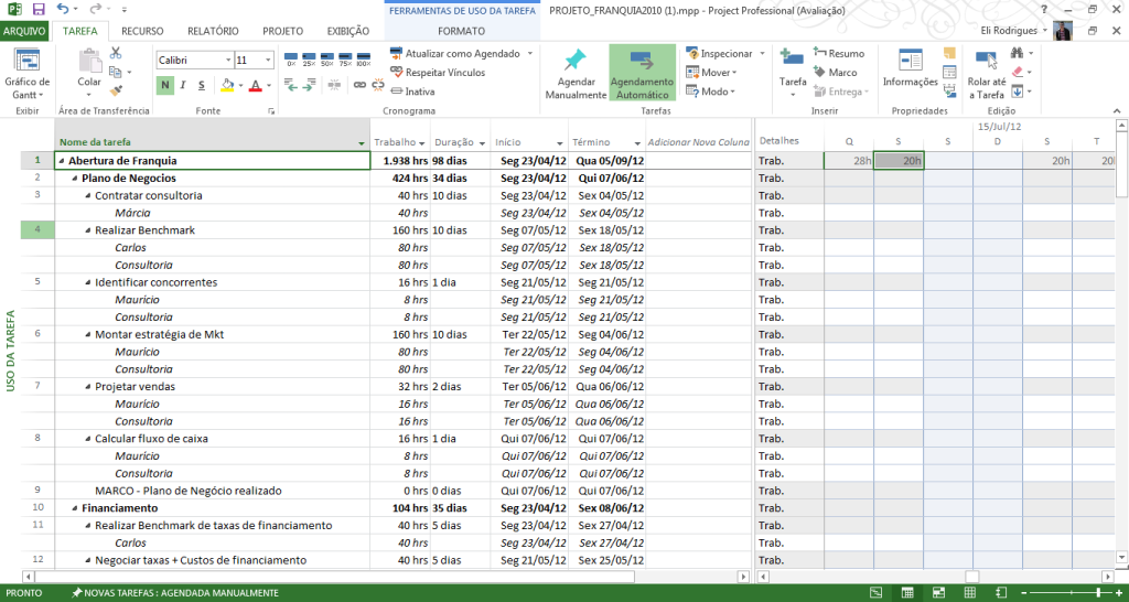 Tela7 - Uso da tarefa - CRONOGRAMA MS-PROJECT
