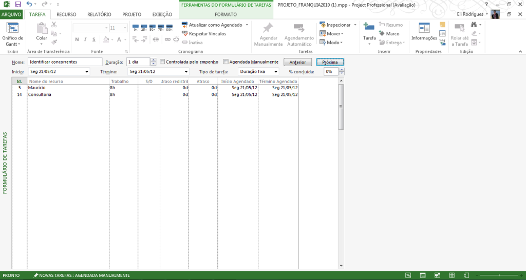 Tela9 - Formulario de tarefas - CRONOGRAMA MS-PROJECT